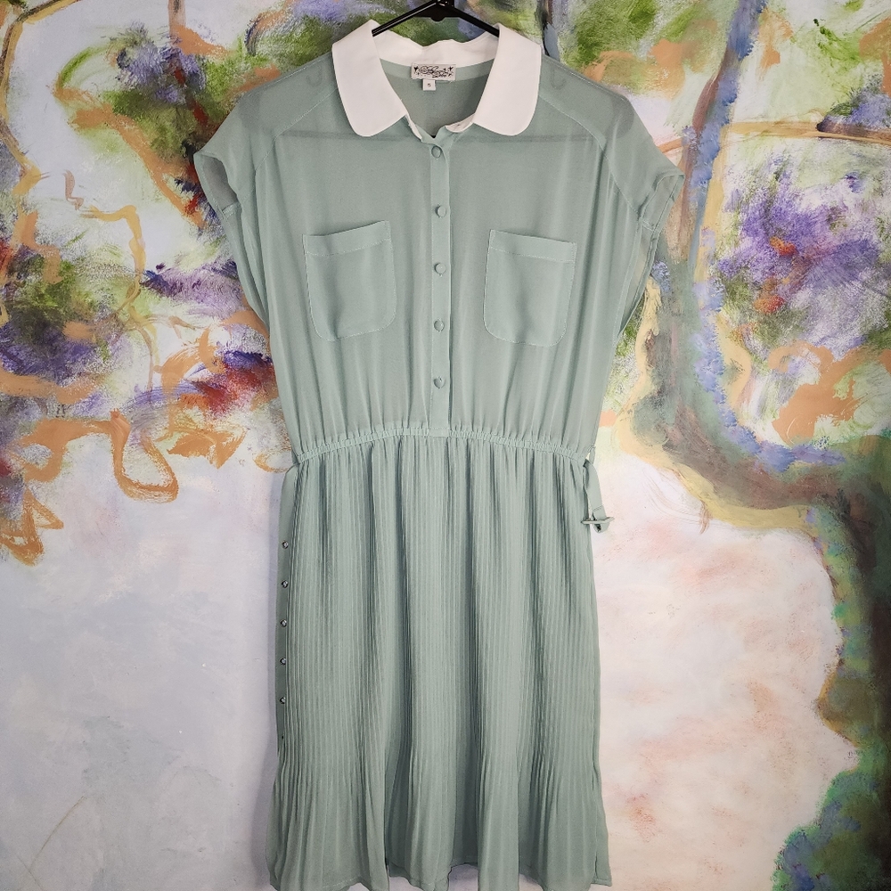 NWOT Deby Debo Mint Green Mesh Pleated Mini Dress - Picture 12 of 12